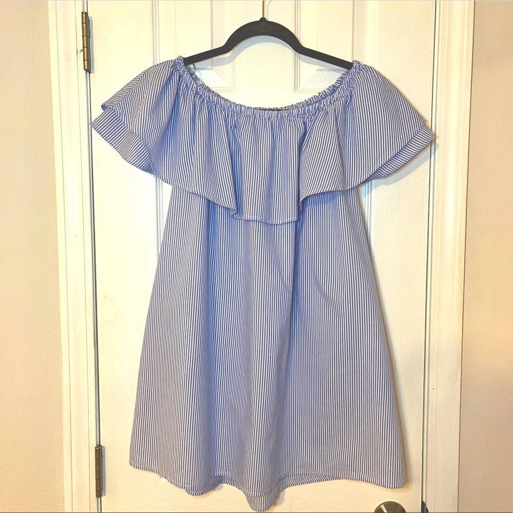ZARA WOMAN blue & white stripe 100% cotton blouse